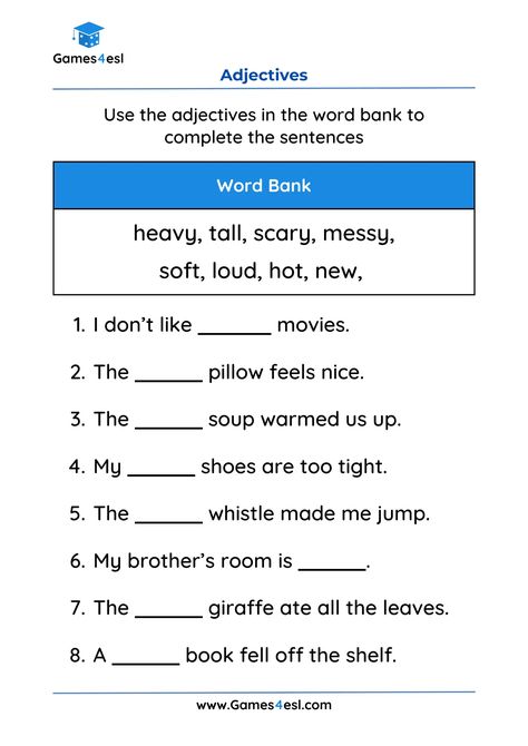 Adjective Worksheets For Grade 2 | Games4esl English Olympiad Grade 2, Grammer Sheets Grade 3, Adjectives Worksheet 3rd, Grammar Worksheets 3rd Grade, Grade 2 English Worksheets, Adjective Lesson, Adjectives Exercises, Adjectives Lesson, Grade 2 English