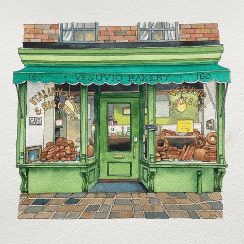 Astrid | Watercolor illustrator (@urbananna20) • Instagram photos and videos Storefront Illustration, Patreon Art, City Sketch, Building Illustration, Town Map, Shop Illustration, Shop Fronts, Shop Front, Urban Sketching