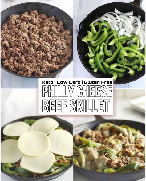 Philly Cheese Beef Skillet | Cheesesteak Style with Ground Beef Cheese Steak Skillet, Steak Recipes Skillet, Steak Skillet, Beef Skillet, Philly Cheese Steak Recipe, Cheesesteak Recipe, Keto Smoothie Recipes, Cheese Steak, Philly Cheese