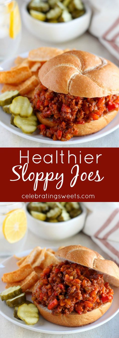 Healthier Sloppy Joes - Made with lean ground beef and lots of veggies these sloppy joes are healthy, hearty and delicious. Healthy Sloppy Joe Recipe, Healthy Sloppy Joes, Joe Recipe, Sloppy Joes Recipe, Healthy Turkey, Sloppy Joe, Meal Recipes, Work Lunch, Sloppy Joes