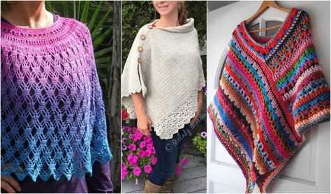 Crochet Ponchos for Any Occassion Free Patterns Drapey Sweater, Lace Poncho, Poncho Design, Asymmetrical Coat, Crochet Poncho Free Pattern, Idle Hands, Crochet Tips, Crochet Poncho Patterns, Ladies Poncho