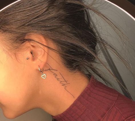 Heartbeat Tattoo With Name, Word Neck Tattoos, Name Tattoos On Neck, Small Dope Tattoos, Matching Bff Tattoos, Small Neck Tattoos, Behind Ear Tattoos, Simple Arm Tattoos, Ear Tattoo Ideas