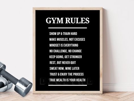 Exercise Room Decor, Gym Rules, Workout Quote, Gym Posters, Motivation Wall Art, Fitness Poster, Gym Wall Art, Home Gym Workout, Gym Poster