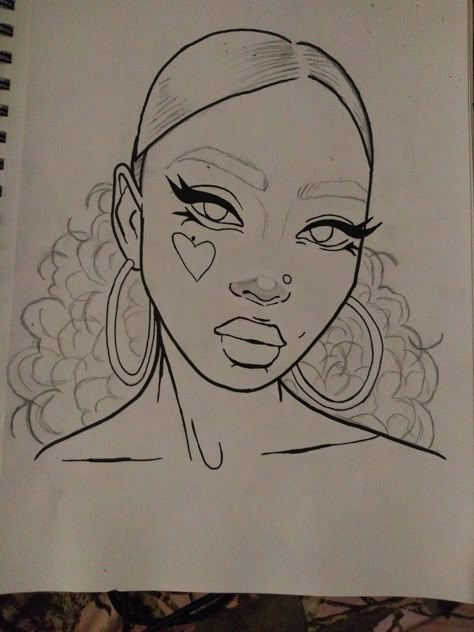 Brats Drawing Sketch, Baddie Sketches Pencil, Baddie Eyes Drawing, Black Girls Drawings Sketches, Brats Drawings, Bratz Drawings Pencil, Black Drawings Sketches, Black Women Drawings Sketch, Baddie Sketches