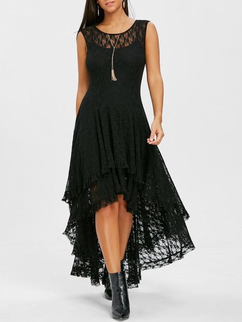 Layered Lace High Low Dress - Cheap Lace Dress, Lace High Low Dress, Sleeveless Lace Dress, Summer Fashion Dresses, Dress Stores Online, Lace Dresses, Gothic Dress, Black Lace Dress, Lace Maxi