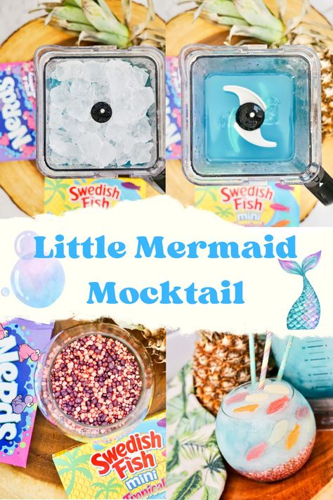 Mermaid Mocktail Recipe, Little Mermaid Themed Dinner, Little Mermaid Dinner And A Movie, Little Mermaid Themed Food, Little Mermaid Movie Night, Mermaid Movie Night, Mermaid Punch, Mermaid Sleepover, Disney Punch