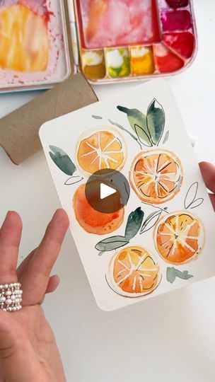 184K views · 21K reactions | Oranges with watercolor 🎨🍊🍊🍊, wax crayon🖍️, and stamping technique: a super fun watercolor project to try👌🏻🥰 #watercolor #watercolour #watercolorpainting #watercolorillustration #artprocess #crafts #diy | Anna Koliadych | Benny Goodman Trio · Exactly Like You Oranges Watercolor, Simple Watercolor Flowers, Culture Vulture, Benny Goodman, Fun Watercolor, Orange Watercolor, Watercolor Flowers Tutorial, Watercolor Tips, Wax Crayons