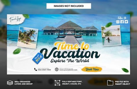 PSD travel agency holiday vacation faceb... | Premium Psd #Freepik #psd Travel Banner Design Ideas, Travel Post Ideas Instagram, Travel Banner, Social Media Branding Design, Media Branding, Blog Banner, Facebook Cover Template, Travel Companies, Social Media Branding