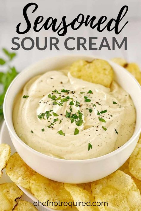 This seasoned sour cream makes the easiest dipping sauce ever! Made with pantry staples, you can make it as spicy as you like! Great for waffles fries or as a fast and easy party dip. #chefnotrequired #sourcream Seasoned Sour Cream For Waffle Fries, Seasoned Sour Cream Recipe, Lavosh Recipe, Waffles Fries, Sauce With Sour Cream, Sour Cream Dip Recipes, Sour Cream Dipping Sauce, Seasoned Sour Cream, Sour Cream Potatoes