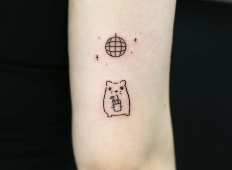 Disco Hamster Disco Cat Tattoo, Comforting Tattoos, Hamster Tattoo Minimalist, Hamster Tattoo, Metamorphosis Tattoo, Calvin And Hobbes Tattoo, Abstract Flower Tattoos, Elephant Family Tattoo, Ant Tattoo