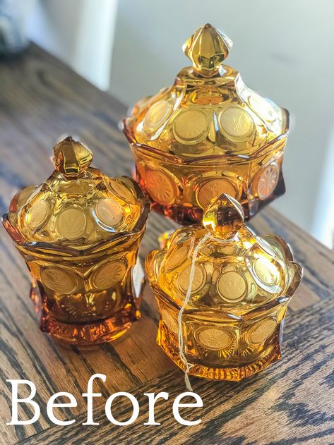 Vintage Glass Candles Diy, Diy Candy Dish Ideas, Candles In Vintage Containers, Candy Dish Ideas, Repurposed Candle Jars, Diy Vintage Candles, Diy Candle Containers, Candy Dish Diy, Chistmas Gifts