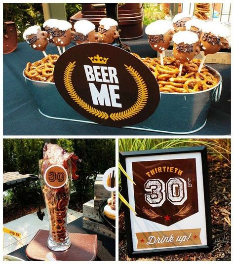 {EPIC} DIRTY THIRTY BIRTHDAY BEER PARTY! | CatchMyParty.com Beer Party Theme, Dirty Thirty Birthday, Beer Birthday Party, Birthday Themes For Adults, Beer Tasting Parties, 30th Bday Party, 30th Birthday Themes, Birthday Beer, Adult Party Themes