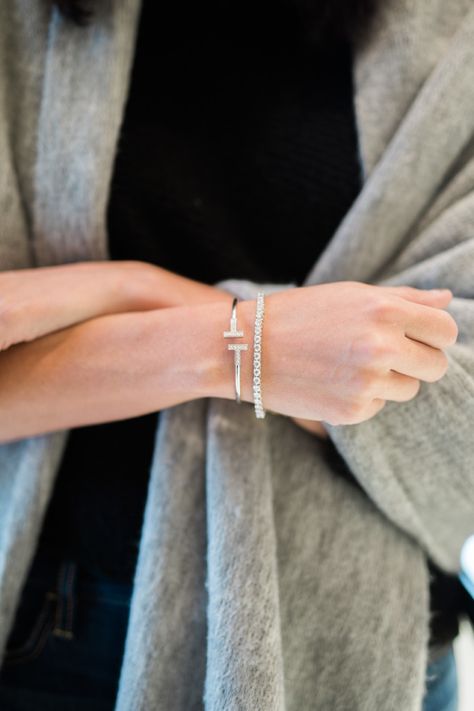 Tiffany Bracelet Stack, Tiffany T Bracelet, Tiffany T Wire, Tiffany Bangle, T Bracelet, Tiffany Bracelet Silver, Bracelets Outfit, Silver Bracelet Stack, Gold Bracelets Stacked