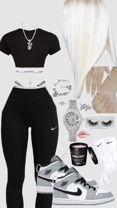 #chav #chavvy #chavgirl #chavy #chavv #silver #pandora #blonde #nails #jordans #fit #fitinspo #outfit #outfitinspo #nike #playboi In Fashion Outfits, Next In Fashion, Chav Outfits, Teen Swag Outfits, Cute Nike Outfits, Looks Country, Fasion Outfits, Stylish Summer Outfits, Casual Preppy Outfits