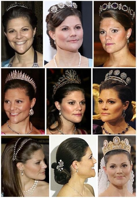 All tiaras CP Victoria of Sweden has worn. Kroonprinses Victoria, Victoria Prince, Victoria Of Sweden, Royal Crown Jewels, Swedish Royalty, Royal Crowns, Princess Victoria Of Sweden, Royal Tiaras, Princess Estelle