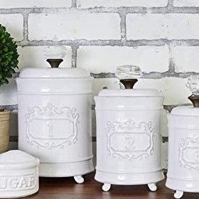 French Country Farmhouse Kitchen Canisters - White Ceramic Doorknob Canisters White Canisters For Kitchen, Diy Canisters For Kitchen, Diy Canisters, Canisters For Kitchen, Farmhouse Canister Set, Farmhouse Kitchen Canisters, Mud Pie Kitchen, Condiment Containers, Ceramic Kitchen Canisters