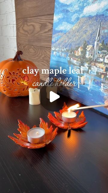 Clay Candle Holders Diy, Candle Holder Clay, Candle Holder Diy, Diy Tiktok, Leaf Clay, Clay Candle Holders, Sculpture Pottery, Easy Kid Activities, Leaf Candle