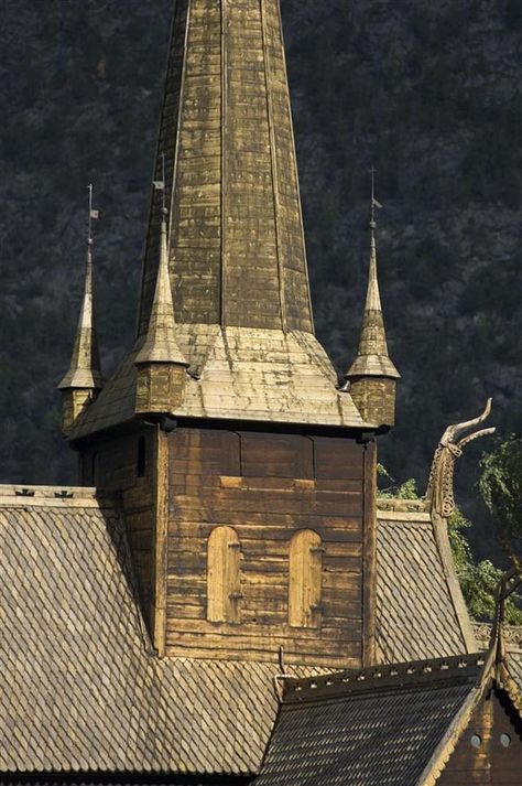 Norse Village, Oppland Norway, Nordic House Design, Nordic Houses, Wooden Churches, Norwegian Architecture, Stave Church, Post And Beam Construction, Wooden Church