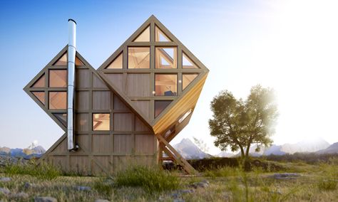 Small Cabin Designs, Modern Wood House, Modern Wooden House, Timber Cabin, Wooden House Design, Geometric Architecture, Unique Houses, Mountain Homes, Modern Cabin