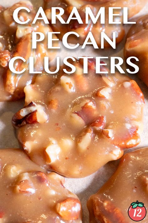 Caramel Pecan Clusters | 12 Tomatoes Food Dolls Slow Cooker Chocolate Caramel Pecan Clusters, Caramel Pecan Cookies Recipe, Caramel Pecans Recipe, Pecan Caramel Bars, Caramel Pecan Fudge Recipe, Pecan Clusters Easy, New Orleans Pecan Clusters, Peanut Caramel Clusters, Pecan Clusters Recipe