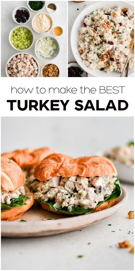 Made with leftover turkey or roast turkey breast, this quick and easy Turkey Salad Recipe is creamy, flavorful, and so easy to make! Enjoy with crackers, scooped over a bed of lettuce, or piled between a butter croissant for the BEST turkey salad sandwich you'll ever make. Canned Salmon Salad, Turkey Salad Sandwich, Tea Party Sandwiches Recipes, Avocado Egg Recipes, Turkey Salad Recipe, Ham Salad Recipes, Waldorf Salad Recipe, The Best Turkey, Butter Croissant