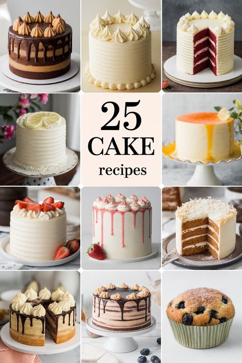 Get ready to bake up a storm! This collection of 25 cake recipes features a variety of cakes from classic chocolate cakes and vanilla sponges to red velvet, carrot cake and cheesecakes. Find easy cake recipes from scratch, with step-by-step baking instructions and frosting tips to help you achieve delicious results.  These cake recipes are sure to become your go-to favorites! Easy Cake Recipes From Scratch, Homemade Baking Powder, 25 Cake, Recipes From Scratch, Baking Inspiration, Frosting Tips, Banana Dessert, Cake Recipes From Scratch, Best Cake