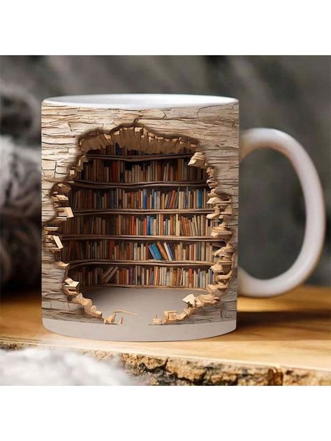 Beige  Collar  Porcelain   Embellished   Kitchen & Dining Creative Space Design, Library Bookshelves, Library Shelves, Keramik Design, Cup Art, Bookish Gifts, Ceramic Coffee Cups, Gifts For Readers, Book Shelf