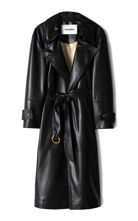 Nanushka - Amal oversized black vegan leather trench coat ($995) Leather Trench, Looks Black, Leather Trench Coat, Looks Chic, Mode Vintage, Looks Vintage, Style Clothes, Dream Clothes, Sweater Weather