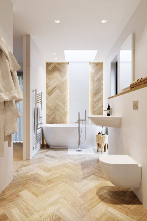 terracotta house - Annabelle & Co. Timber Look Floor Tiles Bathroom, Timber Tiles Bathroom, Cottage Ensuite, Herringbone Tile Bathroom, Terracotta House, Bathroom Tile Design Ideas, Beautiful Tile Bathroom, Timber Tiles, Ensuite Design