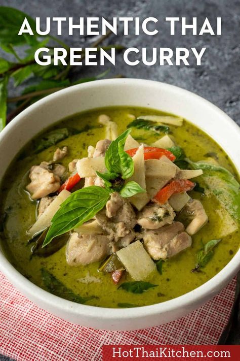 Recipe for authentic Thai green curry chicken that is easy and weeknight friendly. Can be made in advance and perfect for meal prep. Vegan Red Curry Recipe, Authentic Thai Green Curry, Thai Green Curry Chicken, Crock Pot Curry, Thai Green Curry Recipe, Thai Green Chicken Curry, Thai Curry Recipes, Green Curry Sauce, Green Curry Recipes