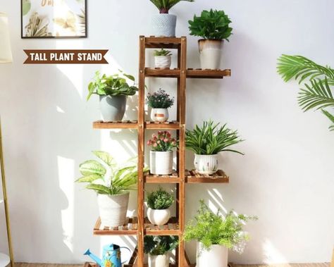 Indoor Multi Tier Wood Plants Stand, Vintage Corner Tiered Plant Stand, Organizer Display Stand Corner Plant Shelf, Tall Plant Stands, Corner Plant, Support Pour Plante, Plant Stands Outdoor, Wooden Plant Stands, Support Plante, Wood Plant Stand, Growing Plants Indoors