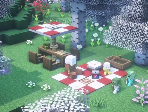 Picnic Spot Minecraft, Minecraft Picnic Spot, Minecraft Picnic Ideas, Wanna Play Minecraft, Minecraft Picnic, Pink Minecraft, Minecraft V, Mc Build Ideas, Drawing Chibi