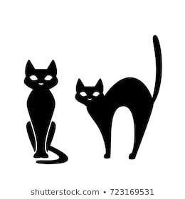 Black cat, scary Halloween illustration. Vector Spooky Cat Silhouette, Scared Black Cat Drawing, Halloween Cat Drawing Easy, Halloween Cat Doodle, Black Cat Halloween Drawing, Halloween Black Cat Art, How To Draw A Black Cat, Black Cat Silhouette Tattoo, Black Cat Drawing Halloween