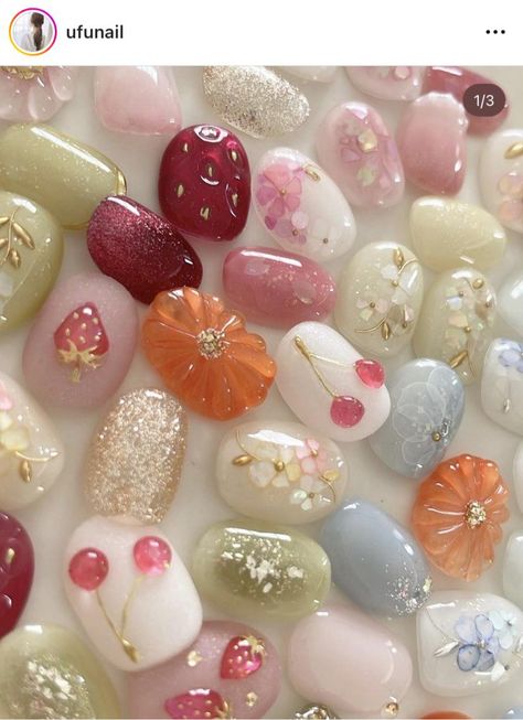 Jelly Fruit Nails, Japanese Hard Gel Nails, 3d Jelly Nails, Korean Fruit, Hard Gel Nails, Candy Theme, Nail Candy, Japanese Candy, Nail Art Inspo