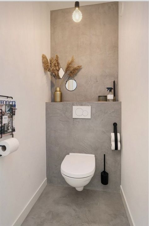 Guest Toilet Ideas Small Modern, Simple Bathroom Ideas, Understairs Toilet, Small Downstairs Toilet, Bathroom Under Stairs, Toilette Design, Wc Design, Toilet Room Decor, Industrial Style Bathroom