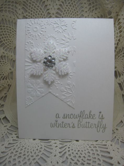 Winter Butterfly by bettijo (Betty), via Flickr Snowflake Embossing Folder, Embossing Folder Cards, Winter Butterfly, Card Stamping, Fun Cards, Snowflake Cards, Arts Ideas, Christmas Card Inspiration, Cardmaking Ideas