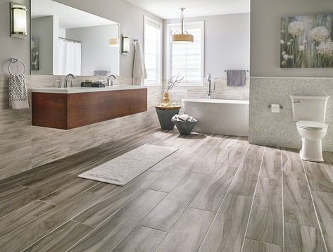 ASPENWOOD ASH WOOD LOOK TILE Wood Look Tile Bathroom, Gray Wood Tile Flooring, Wood Tile Bathroom Floor, Grey Wood Tile, Wood Tile Bathroom, Wood Plank Tile, Bathroom Basement, Grey Wood Floors, Ceramic Floor Tile