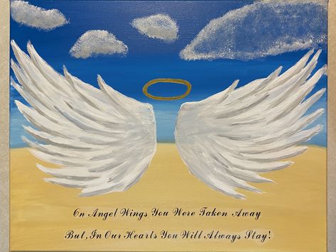 Angel wing w/quote acrylic painting done by Suzzan Marie Angel Wings Painting Easy, Wings Painting, Angel Wings Painting, Angel Painting, Painting Easy, Simple Cartoon, Canvas Ideas, Angel Wings, Art Ideas