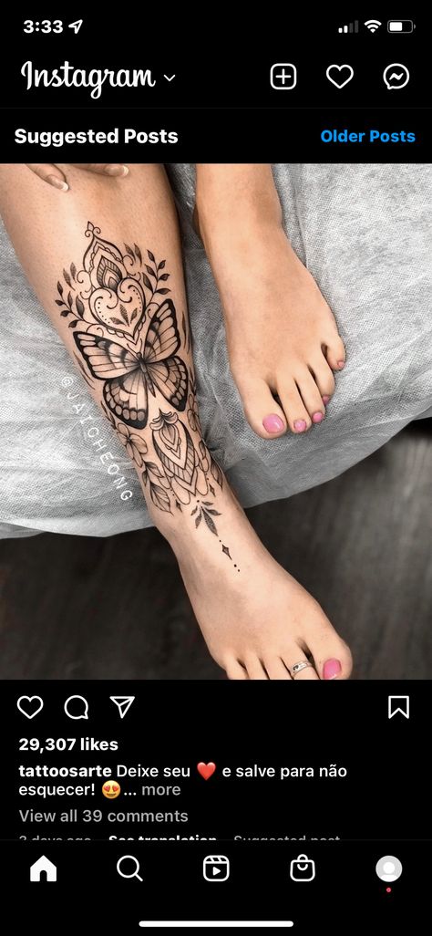 Mandala Foot Tattoo, Butterfly Leg Tattoos, Tattoo Papillon, Calf Tattoos For Women, Flower Leg Tattoos, Little Rose Tattoos, Shin Tattoo, Anklet Tattoos, Tattoo Templates