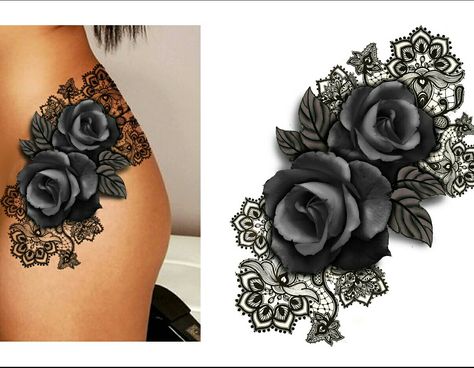 Love this Behind The Neck Tattoos, Tattoos For Women On Thigh, Crucifix Tattoo, Tattoo Hip, Thigh Tattoo Designs, Remembrance Tattoos, Tattoo Leg, Roses Tattoo, Watch Tattoos