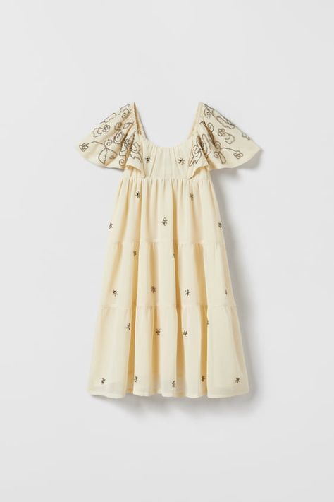 Zara Kids Dress, Zara Girls Dresses, Panelled Dress, Dress With Rhinestones, Dress Pastel, Cotton Frocks, Nursing Fashion, Pajama Fashion, Dresses For Girls