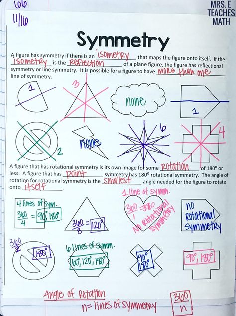 symmetry notes for interactive notebooks in high school geometry *free download* Geometry Interactive Notebook, Scale Factor, Geometry Notes, Symmetry Worksheets, Rotational Symmetry, Free Math Resources, Geometry Lessons, Teaching Geometry, Geometry High School