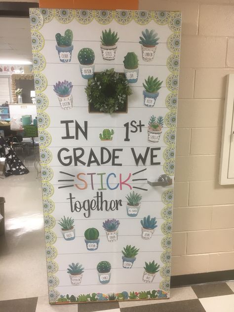 Cactus Theme Classroom Door, Cactus Door Classroom, Eucalyptus Classroom Door Decor, Succulents Classroom Decor, Plant Classroom Door Ideas, Classroom Cactus Theme, Plant Door Decorations Classroom, Cactus Classroom Door Ideas, Cactus Door Decorations Classroom