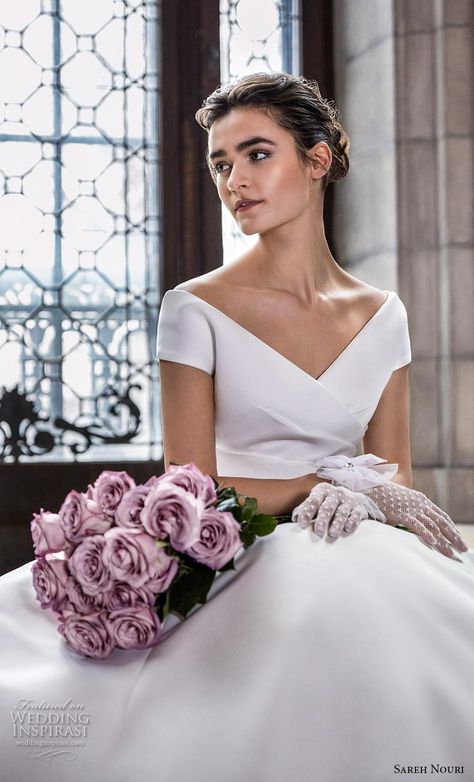 Weddinginspirasi.com featuring - sareh nouri s2020 bridal cap sleeves v neck wrap over simple minimalist elegant princess a line wedding dress mid back royal train (1) zv -- Sareh Nouri Spring 2020 Wedding Dresses #wedding #weddings #bridal #weddingdress #weddingdresses #bride #fashion ~ Sareh Nouri Bridal, Sareh Nouri, Royal Train, Bridal Cap, Western Wedding Dresses, Wedding Inspirasi, Wedding Dresses 2020, A Line Wedding Dress, Satin Wedding