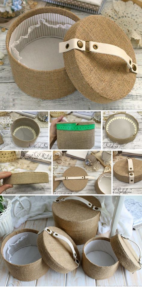 How to make a storage round box ~ DIY Tutorial Ideas! Step by step illustration tutorial. #bag #tutorial #sew #pattern #diy #sewideas #storage #stepbystep #howto #sewingtutorial #handmade #box Diy Gift Box Ideas For Him, Hand Made Jewelry Box, Round Box Diy, Box Making Ideas, Hand Bag Tutorial, Design Bags Diy, Box Diy Ideas, Box Decoration Ideas, Box Craft Ideas