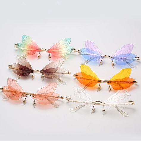 Cool Glasses Aesthetic, Dragonfly Glasses, Cute Glasses Aesthetic, Fairy Glasses, Aesthetic Glasses, Butterfly Glasses, Fun Glasses, Colorful Glasses, Glasses Ideas