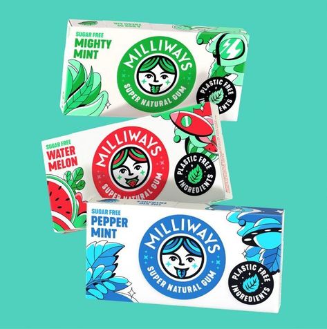 Milliways rebrand takes inspiration from the chewing gum company's mission to develop planet-friendly products. // Client: Milliways // Agency: Analogue // Chewing Gum Brands, Gum Brands, New Branding, Company Mission, Traditional Market, Cafe Menu, Chewing Gum, Personal Logo, Super Natural