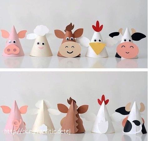 Animal Party Hats, Farm Animal Crafts, Farm Animals Birthday Party, Farm Animal Birthday, Barnyard Birthday, Farm Birthday Party, Animal Birthday Party, Animal Crafts For Kids, Paper Hat