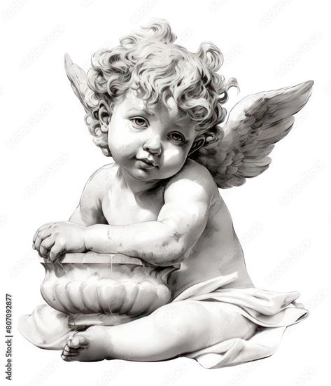 Angel Baby Statue, Cherub Drawing, Statue Sketch, Png Angel, Statue Angel, Angel Png, Cherub Art, Baby Statue, Styrofoam Art