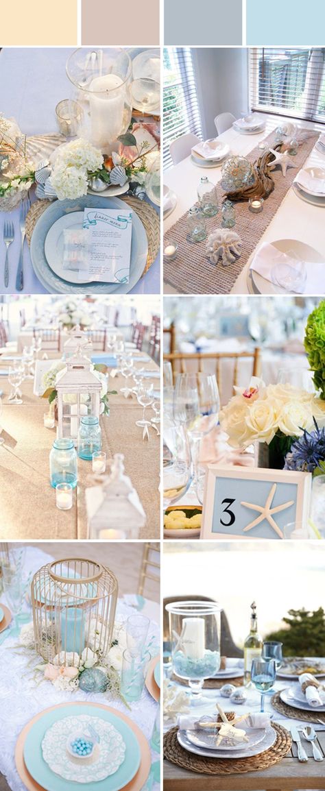 reception table setting ideas for beach wedding Beach Wedding Reception Tables, Beach Wedding Table Settings, Beach Theme Wedding Reception, Beach Table Settings, Wedding Table Decorations Elegant, Themed Centerpieces, Beach Wedding Tables, Reception Table Settings, Modern Table Setting